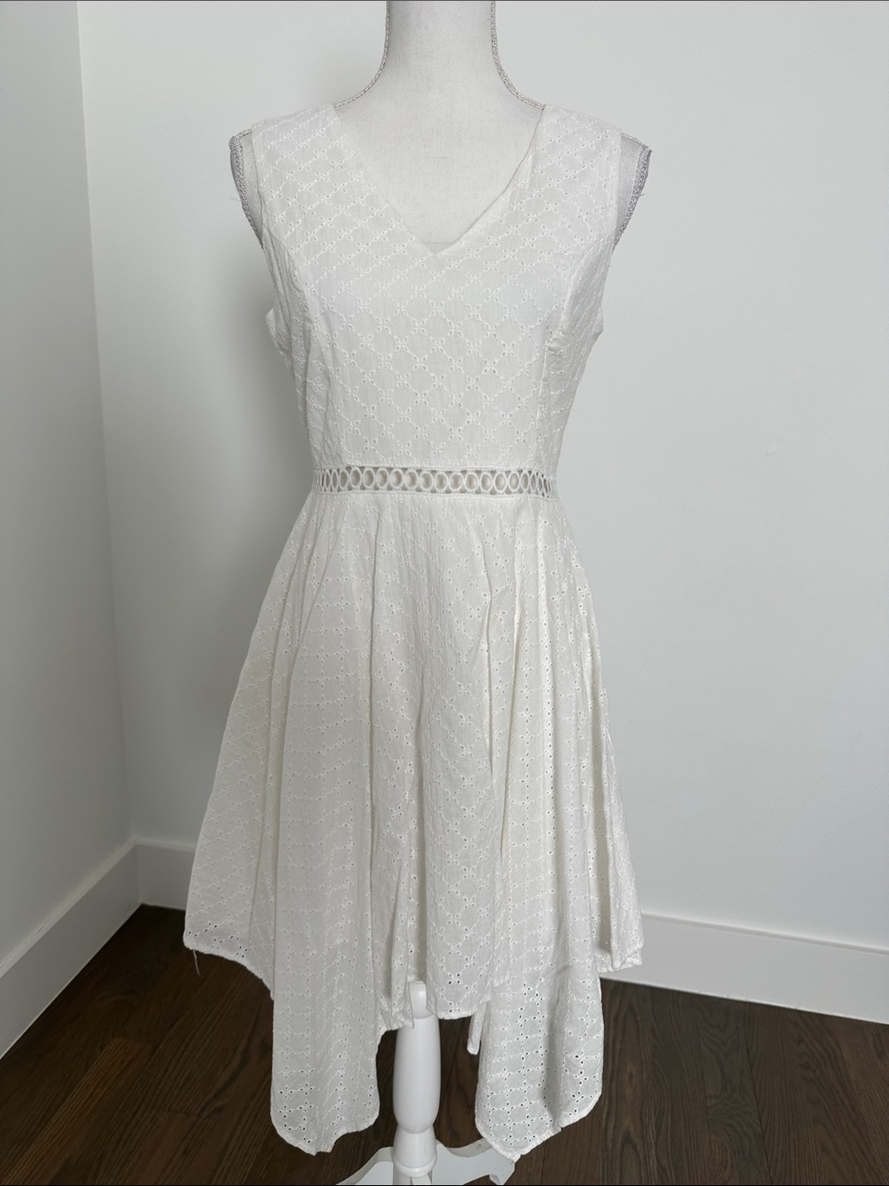 Aqua White Eyelet High-Low V-Neck Dress